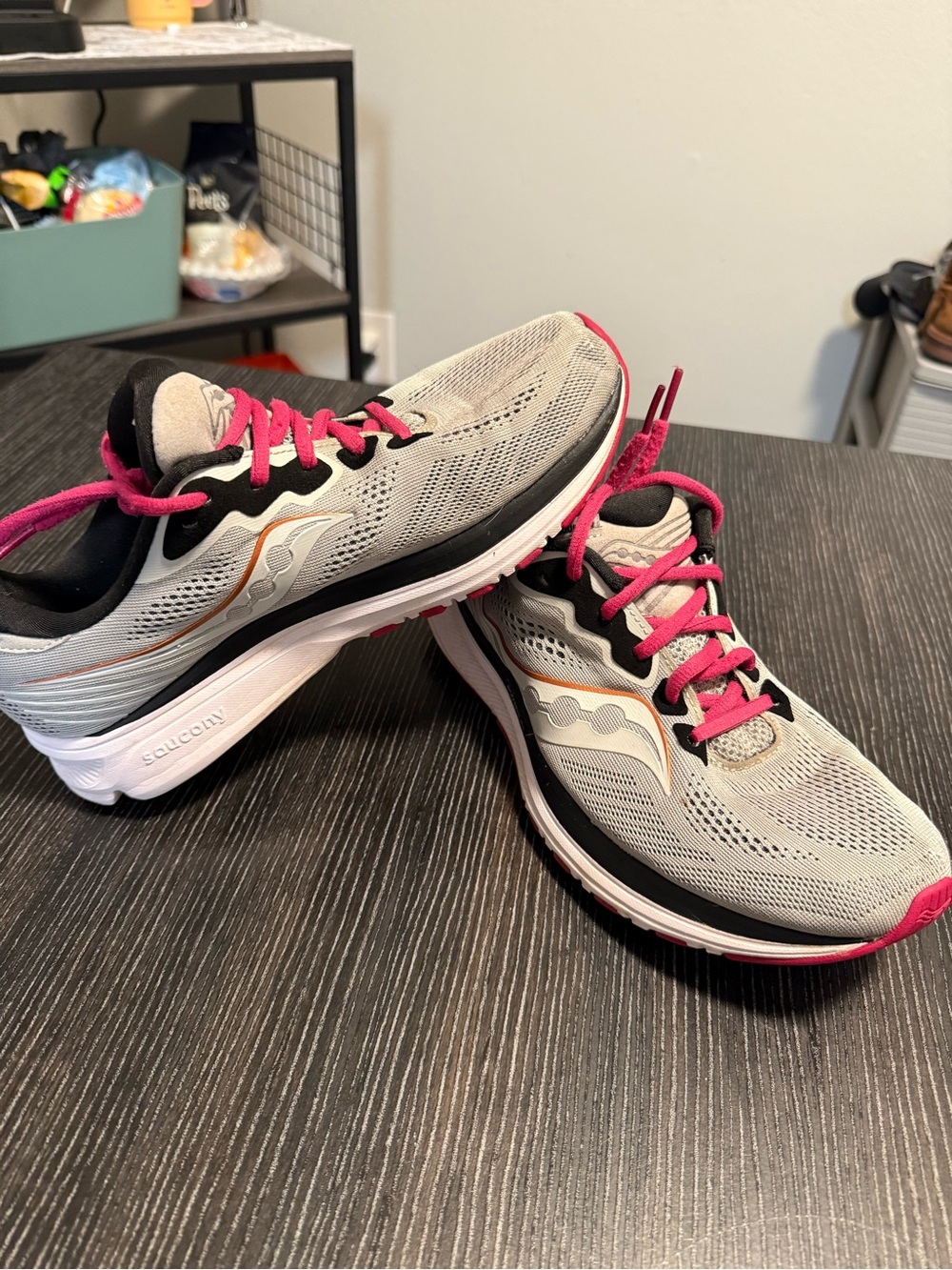 Saucony Women's Gray Athletic Shoes with Pink Laces
